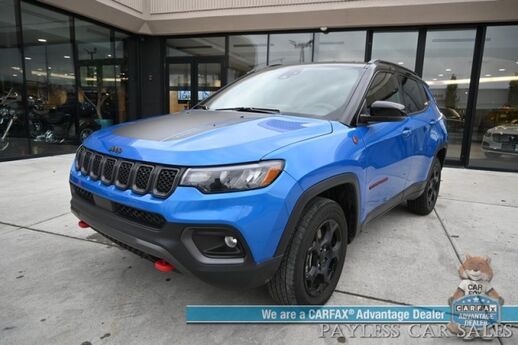 2023 Jeep Compass Trailhawk / 4X4 / Leather Trimmed Seats / Adaptive Cruise Control / Lane Departure & Blind Spot Alert / Apple CarPlay & Android Auto / USB Input / Back Up Camera / Keyless Entry & Start / 32 MPG / Low Miles / 1-Owner Anchorage AK