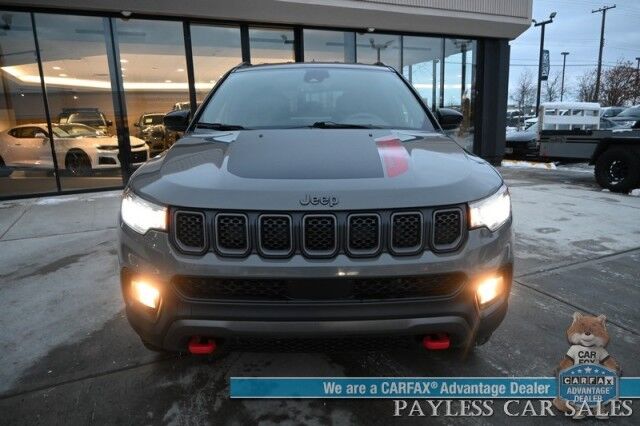 2023 Jeep Compass Trailhawk / 4X4 / Leather Trimmed Seats / Adaptive Cruise Control / Lane Departure & Blind Spot Alert / Apple CarPlay & Android Auto / USB Input / Back Up Camera / Keyless Entry & Start / 32 MPG / Low Miles / 1-Owner Anchorage AK