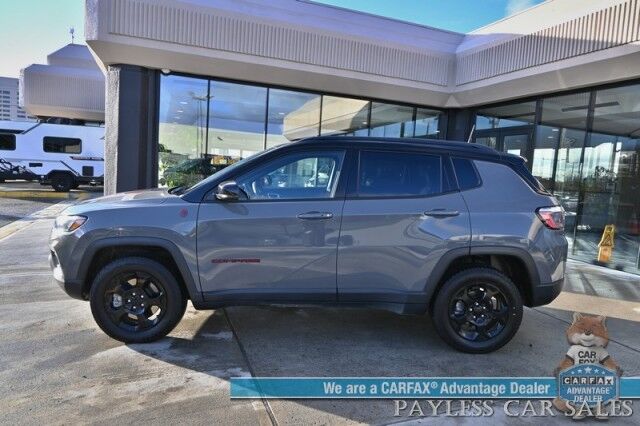 2023 Jeep Compass Trailhawk / 4X4 / Leather Trimmed Seats / Adaptive Cruise Control / Lane Departure & Blind Spot Alert / Apple CarPlay & Android Auto / USB Input / Back Up Camera / Keyless Entry & Start / 32 MPG / Low Miles / 1-Owner Anchorage AK