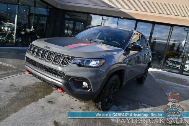 2023 Jeep Compass Trailhawk / 4X4 / Leather Trimmed Seats / Adaptive Cruise Control / Lane Departure & Blind Spot Alert / Apple CarPlay & Android Auto / USB Input / Back Up Camera / Keyless Entry & Start / 32 MPG / Low Miles / 1-Owner Anchorage AK