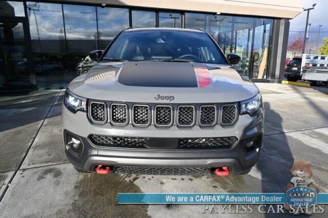 2023 Jeep Compass Trailhawk / 4X4 / Leather Trimmed Seats / Adaptive Cruise Control / Lane Departure & Blind Spot Alert / Apple CarPlay & Android Auto / USB Input / Back Up Camera / Keyless Entry & Start / 32 MPG / Low Miles / 1-Owner Anchorage AK