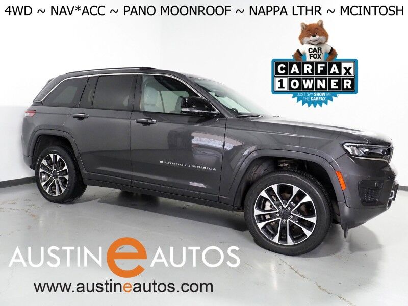 2023 Jeep Grand Cherokee Overland 4WD *NAVIGATION, ADAPTIVE CRUISE, SAFETY ALERTS, BACKUP-CAMERA, COLOR TOUCHSCREEN, PSNGR DISPLAY, PANORAMA MOONROOF, NAPPA LEATHER, CLIMATE SEATS, HTD STEERING, MCINTOSH AUDIO, ANDROID & APPLE