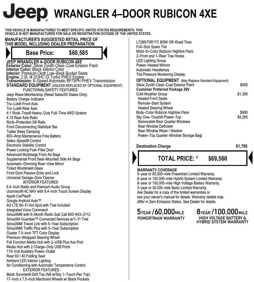 2023 Jeep Wrangler 4xe Rubicon 4X4 / Sky One Roof / Heated Seats! Lincolnton NC