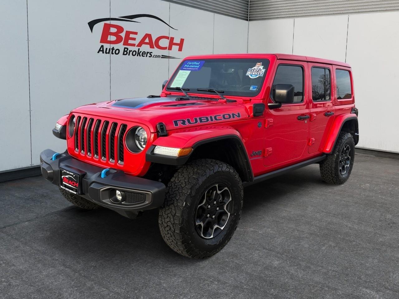 2023 Jeep Wrangler 4xe Rubicon, APPLE CARPLAY/ANDROID AUTO, HEATED SEATS, HEATED STEERING WHEEL, POWER/HEATED MIRRORS, UNIVERSAL GARAGE DOOR OPENER, WIFI, REMOTE START, CLEAN CARFAX, ONLY 1 OWNER, ELECTRIC WHEN YOU WANT IT GAS WHEN YOU NEED IT!