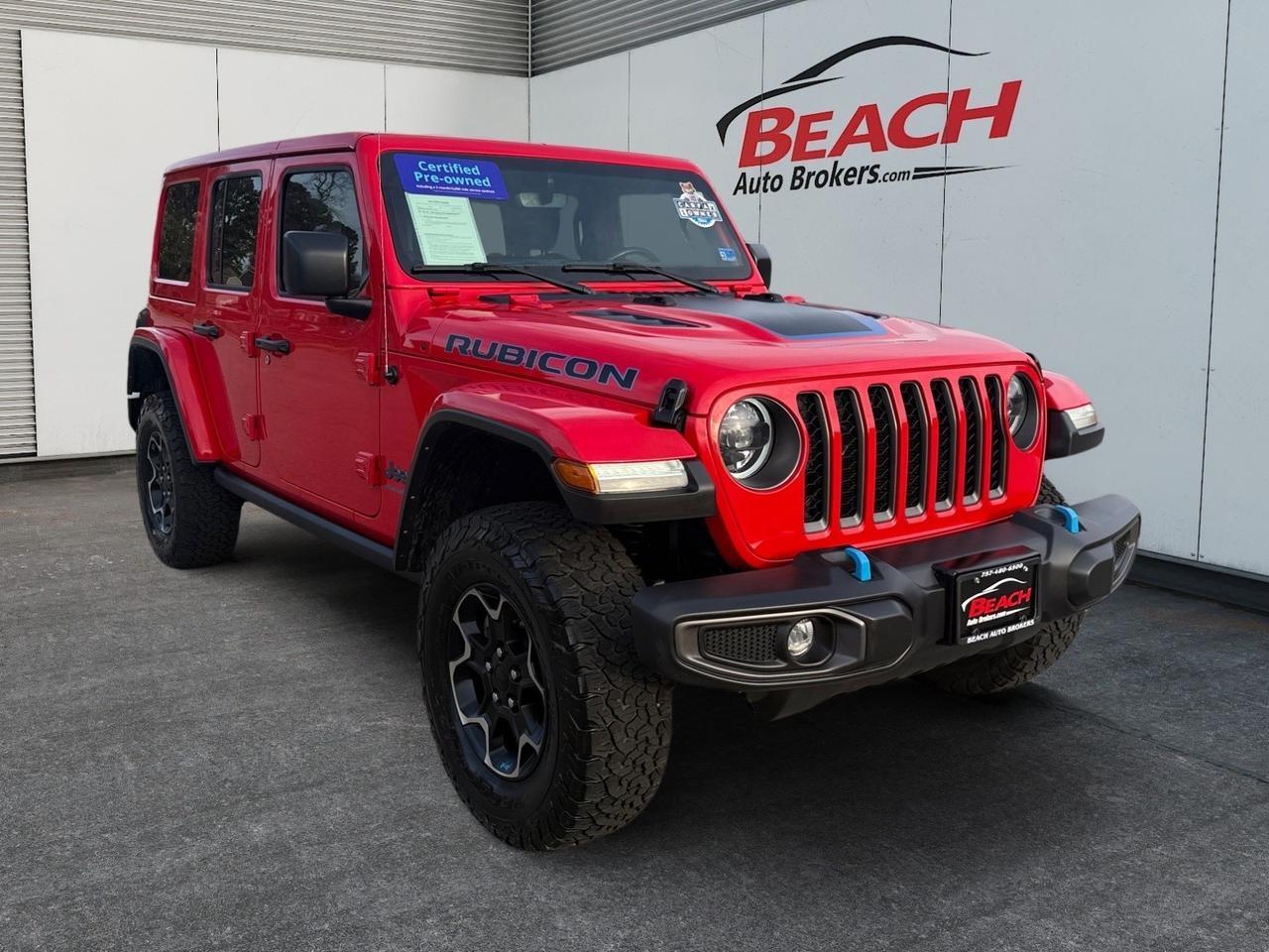 2023 Jeep Wrangler 4xe Rubicon, APPLE CARPLAY/ANDROID AUTO, HEATED SEATS, HEATED STEERING WHEEL, POWER/HEATED MIRRORS, UNIVERSAL GARAGE DOOR OPENER, WIFI, REMOTE START, CLEAN CARFAX, ONLY 1 OWNER, ELECTRIC WHEN YOU WANT IT GAS WHEN YOU NEED IT!