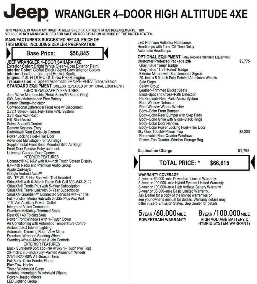 2023 Jeep Wrangler 4xe Sahara High Altitude 4X4 / Sky One Roof! Lincolnton NC