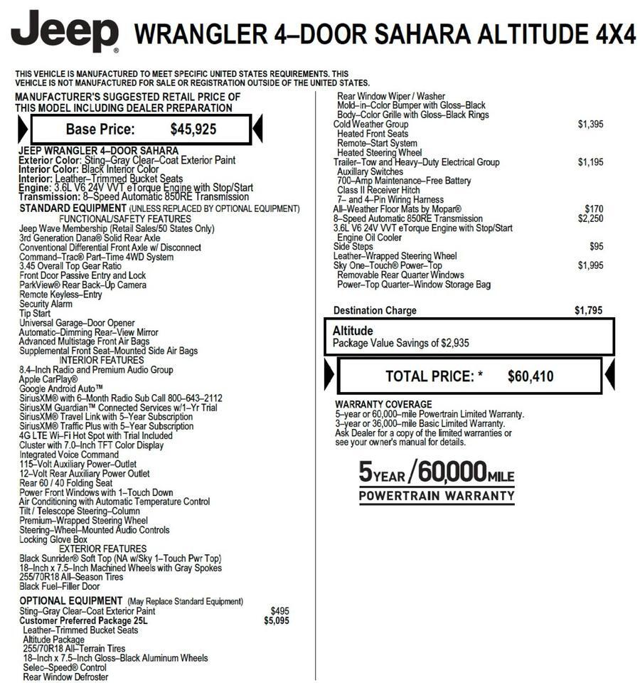 2023 Jeep Wrangler Sahara Altitude 4X4 / Sky One Roof / Cold Weather Group! Lincolnton NC