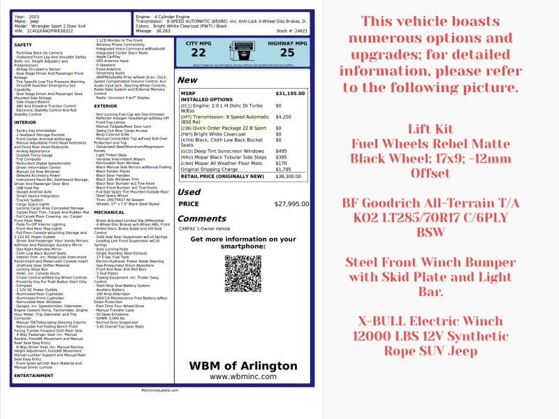 2023 Jeep Wrangler Sport 2-Door 4WD