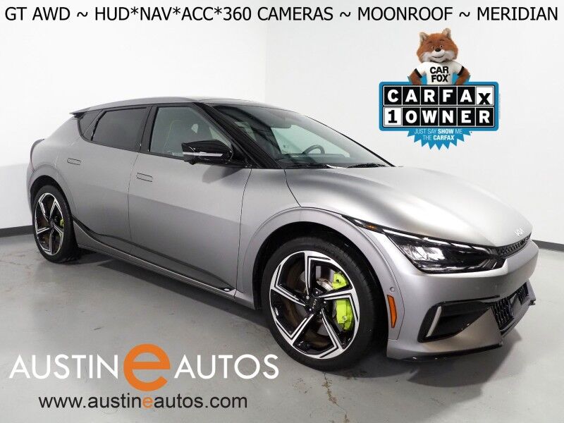 2023 Kia EV6 GT AWD *HEADS-UP DISPLAY, NAVIGATION, ADAPTIVE CRUISE, SAFETY ALERTS, 360 VIEW CAMERAS, MOONROOF, HEATED SPORT SEATS/STEERING, REMOTE PARKING, MERIDIAN AUDIO, WIRELESS CHARGING, APPLE CARPLAY