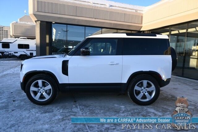 2023 Land Rover Defender 90 SE / AWD / Off Road Pkg / Air Suspension / Heated Leather Seats & Steering Wheel / NAV / Sunroof / Meridian Speakers / Adaptive Cruise / Lane Depart & Blind Spot / Apple CarPlay & Android Auto / 1-Owner