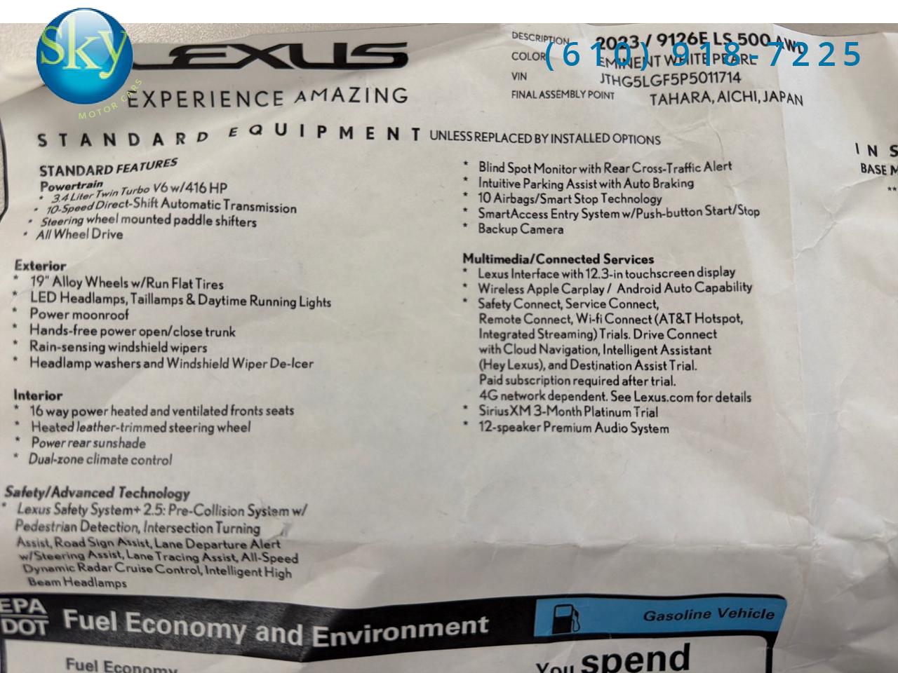 2023 Lexus LS 500 AWD $108,150 MSRP West Chester PA