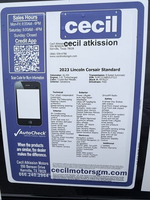 2023 Lincoln Corsair Standard Kerrville TX