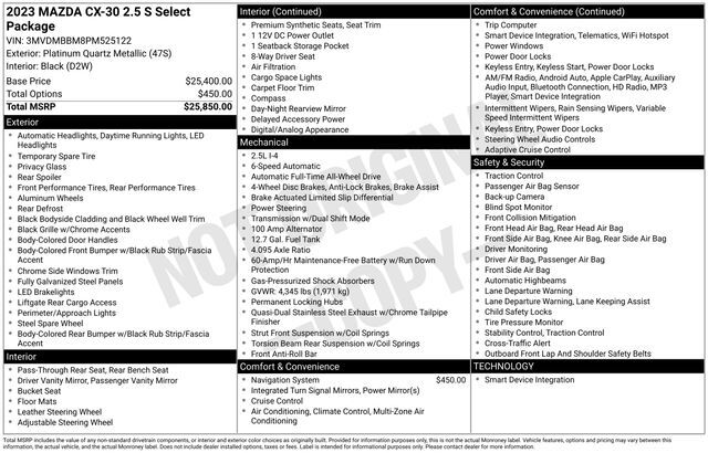 2023 MAZDA CX-30 2.5 S Select Package Raleigh NC
