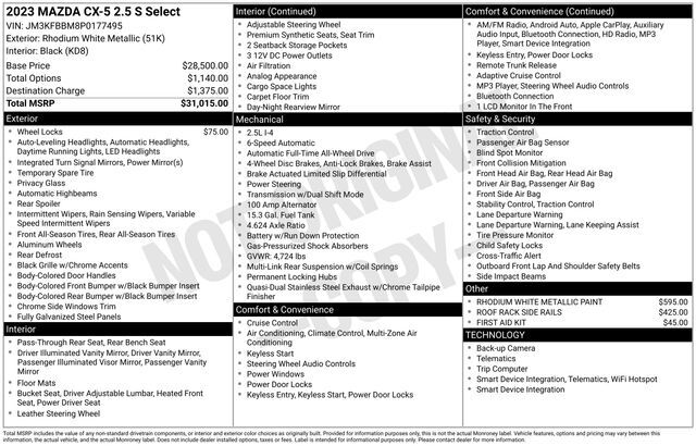 2023 MAZDA CX-5 2.5 S Select Package Raleigh NC