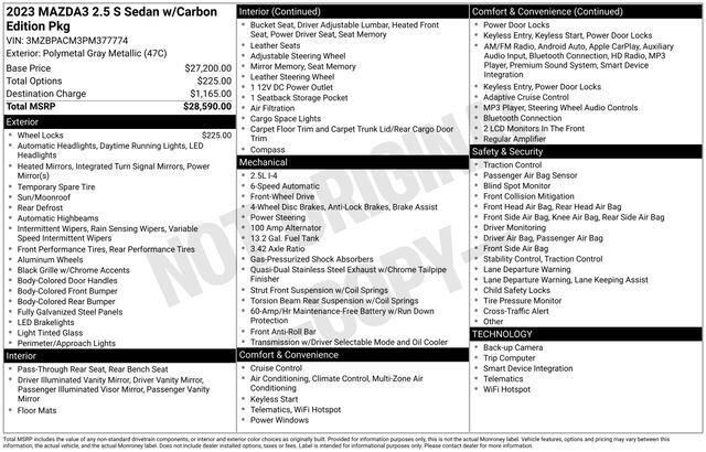 2023 MAZDA Mazda3 2.5 S Carbon Edition Raleigh NC