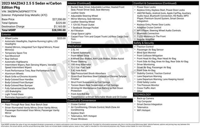 2023 MAZDA Mazda3 2.5 S Carbon Edition Raleigh NC