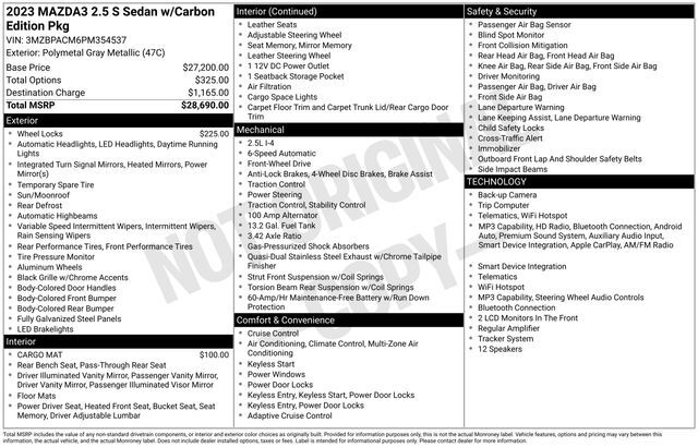2023 MAZDA Mazda3 2.5 S Carbon Edition Raleigh NC