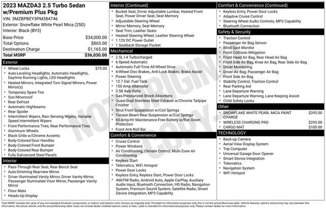 2023 MAZDA Mazda3 2.5 Turbo Premium Plus Package Raleigh NC