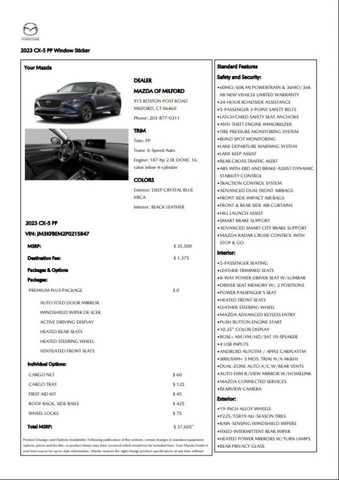 2023 Mazda CX-5 2.5 S Premium Plus Package - 1 OWNER Whitinsville MA