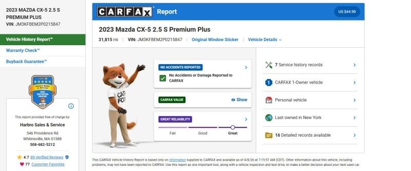 2023 Mazda CX-5 2.5 S Premium Plus Package - 1 OWNER Whitinsville MA