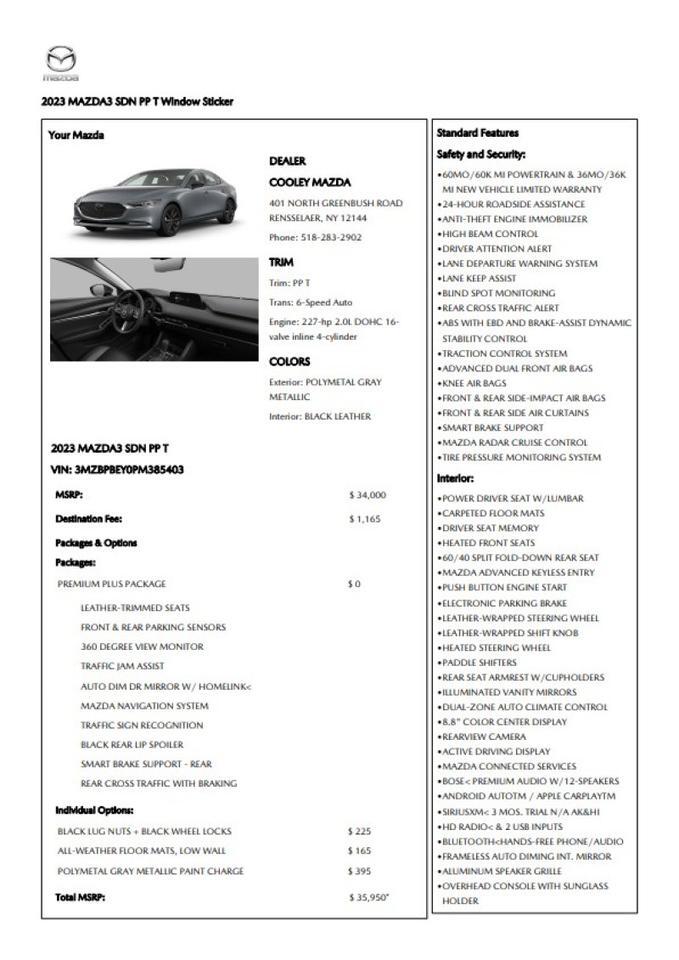 2023 Mazda Mazda3 Sedan 2.5 Turbo Premium Plus - NAVIGATION - LEATHER Webster MA
