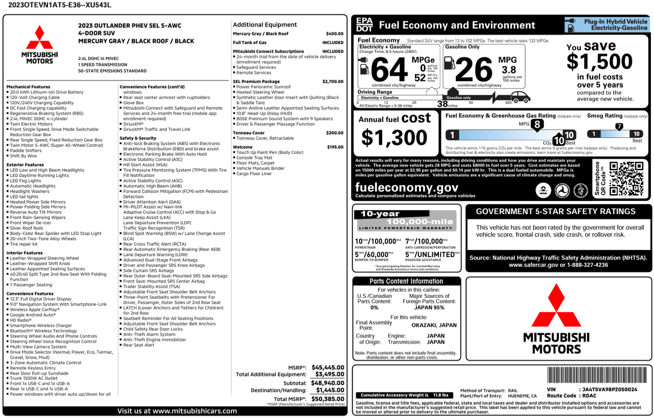 2023 Mitsubishi Outlander PHEV SEL S-AWC Knoxville TN