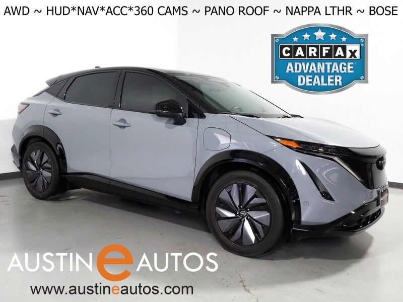 2023 Nissan ARIYA PLATINUM+ e-4ORCE AWD *HEADS-UP DISPLAY, NAVIGATION, SAFETY ALERTS, ADAPTIVE CRUISE, 360 VIEW CAMERA, PANORAMA MOONROOF, NAPPA LEATHER, CLIMATE SEATS, WIRELESS CHARGING, BOSE AUDIO, APPLE CARPLAY