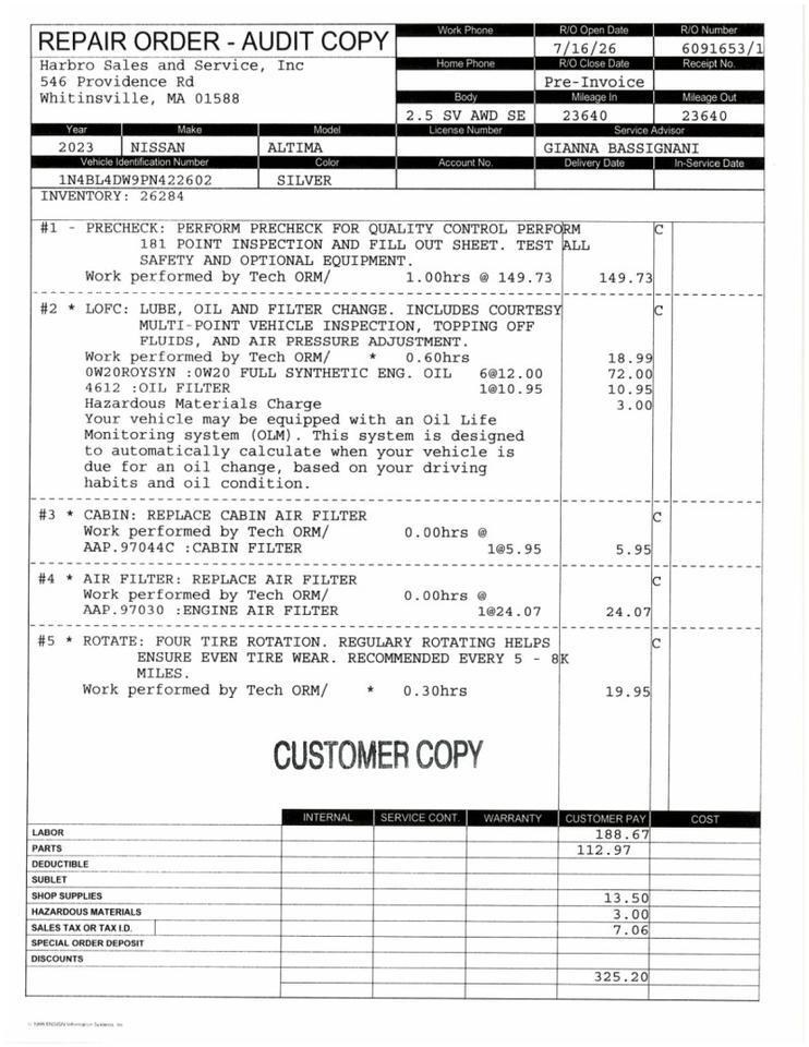 2023 Nissan Altima 2.5 SV Whitinsville MA