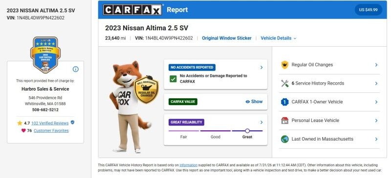 2023 Nissan Altima 2.5 SV Whitinsville MA