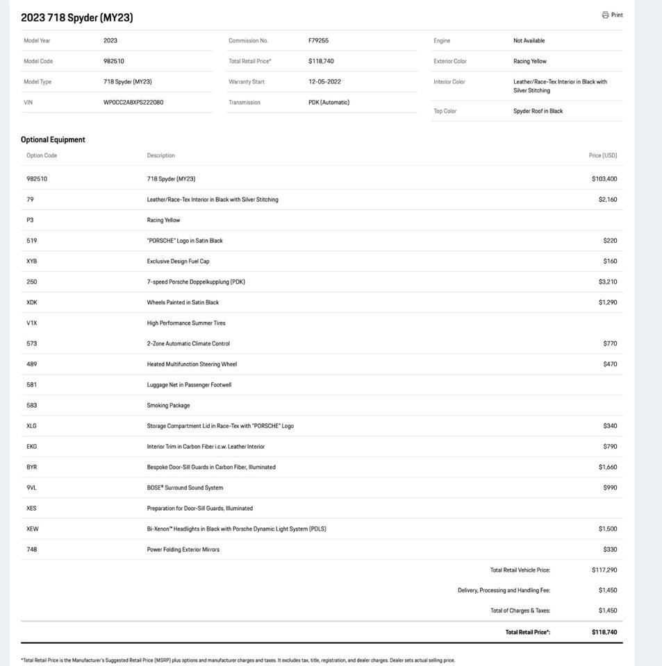 2023 Porsche 718 Spyder Pompano Beach FL