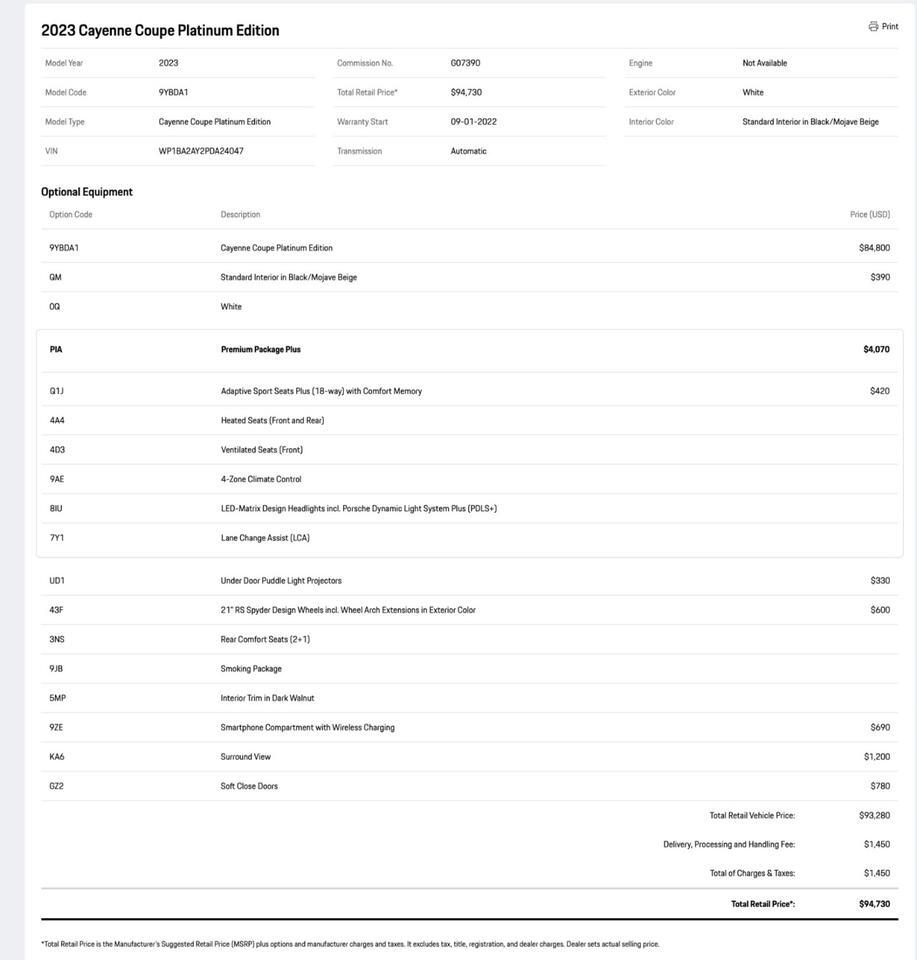 2023 Porsche Cayenne Coupe Platinum Edition Pompano Beach FL