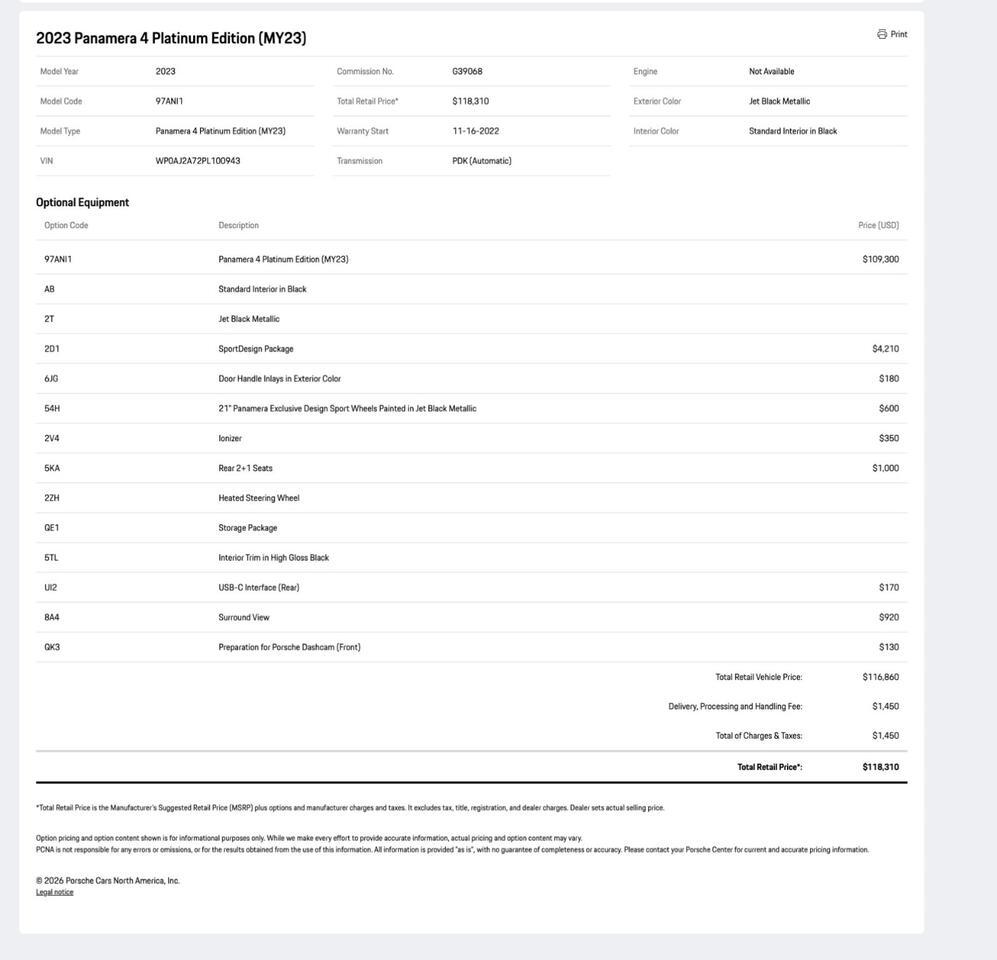 2023 Porsche Panamera 4 Platinum Edition Pompano Beach FL