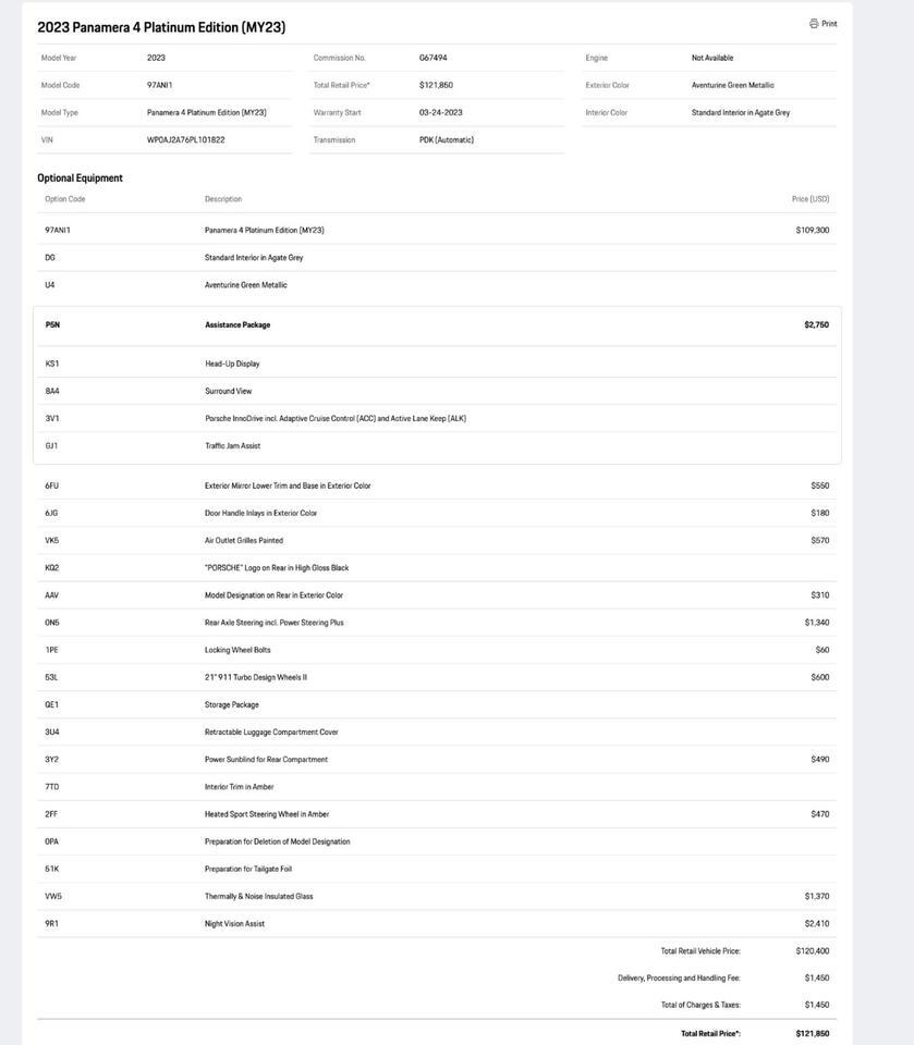 2023 Porsche Panamera 4 Platinum Edition Pompano Beach FL