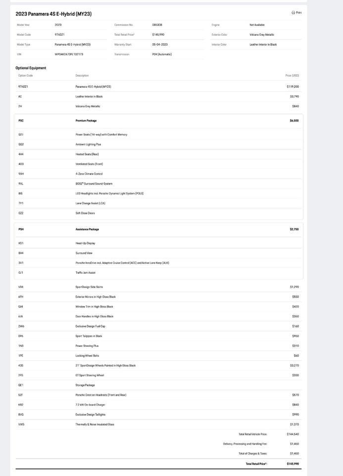 2023 Porsche Panamera 4S E-Hybrid Pompano Beach FL