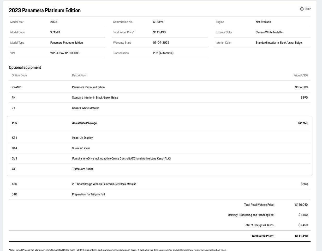 2023 Porsche Panamera Platinum Edition Pompano Beach FL