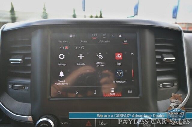 2023 Ram 1500 Big Horn / 4X4 / Crew Cab / eTorque / Level 1 Safety & Big Horn Group / Protection Group / Auto Start / Heated Seats & Steering / Lane Departure Alert / Back Up Camera / Tonneau Cover / Bed Liner / Tow Pkg / 1-Owner Anchorage AK
