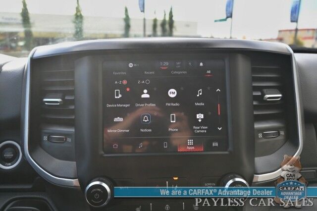 2023 Ram 1500 Big Horn / 4X4 / Crew Cab / eTorque / Level 1 Safety & Big Horn Group / Protection Group / Auto Start / Heated Seats & Steering / Lane Departure Alert / Back Up Camera / Tonneau Cover / Bed Liner / Tow Pkg / 1-Owner Anchorage AK