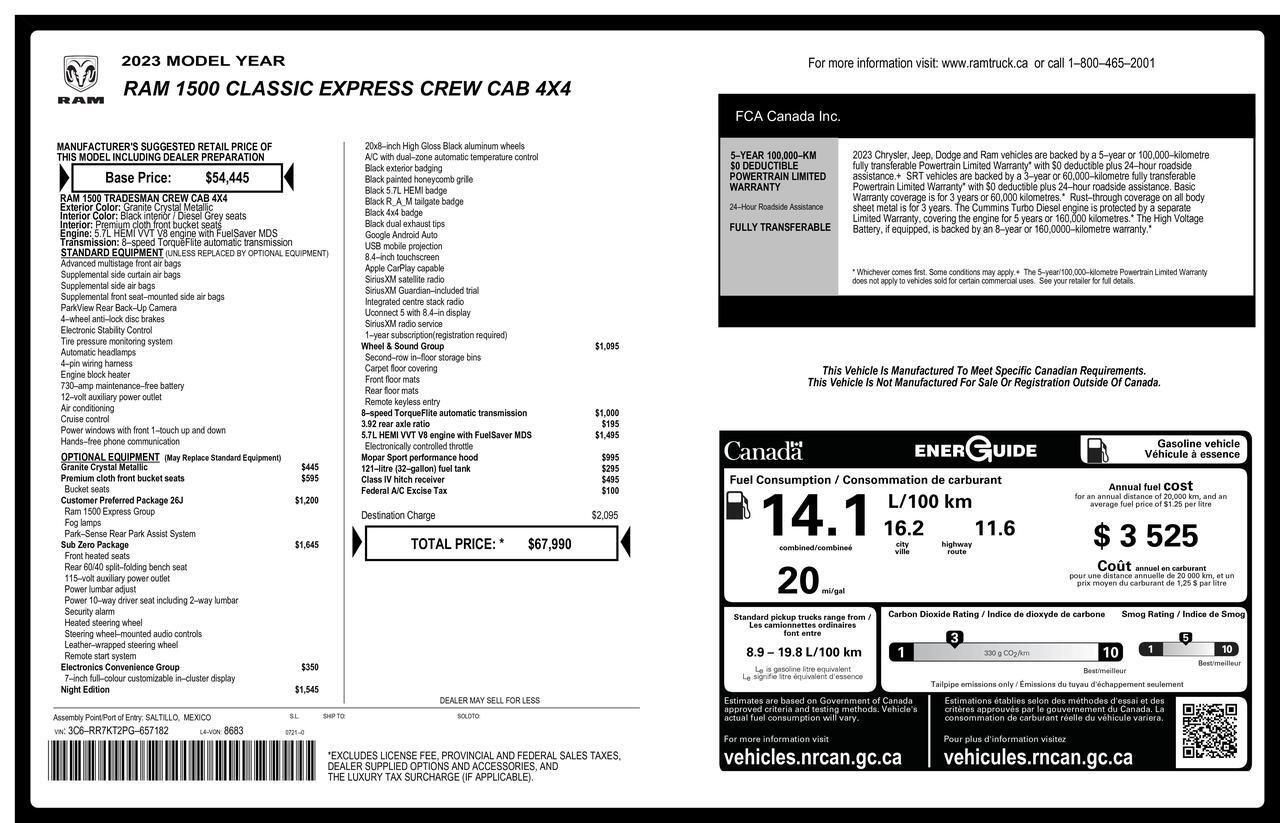 2023 Ram 1500 Classic 4x4 Crew Cab Express Night Edition PSeat BCam Red Deer AB