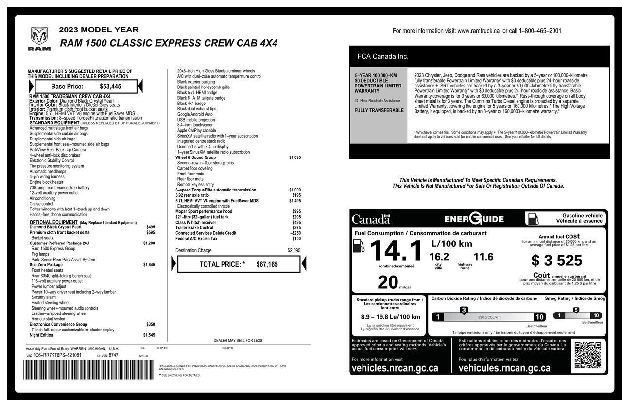 2023 Ram 1500 Classic 4x4 Crew Cab Express PSeat BCam Red Deer AB