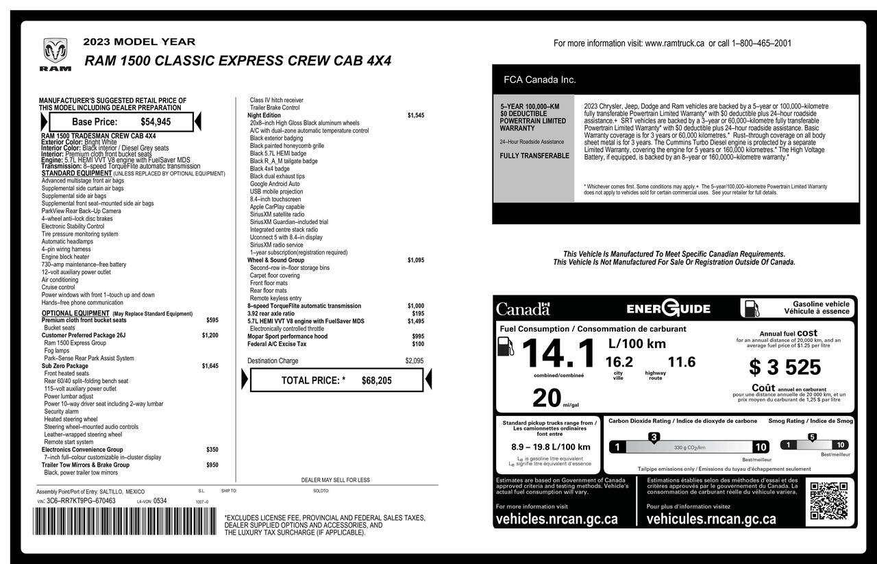 2023 Ram 1500 Classic 4x4 Crew Cab Express PSeat BCam Red Deer AB