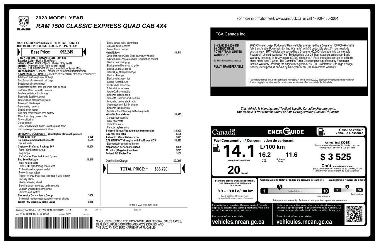 2023 Ram 1500 Classic 4x4 Quad Cab Express PSeat BCam Red Deer AB