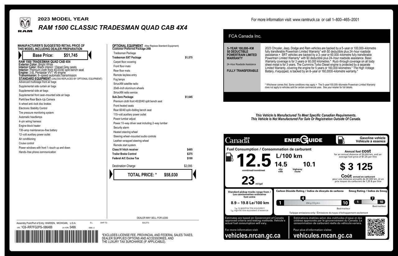 2023 Ram 1500 Classic 4x4 Quad Cab Tradesman PSeat BCam 6.5" Box Red Deer AB