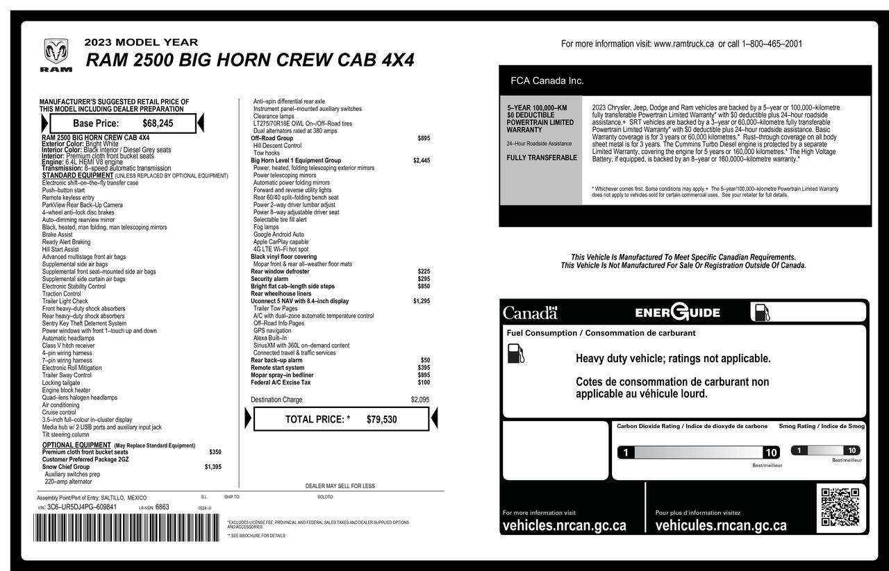 2023 Ram 2500 4x4 Crew Cab Big Horn HEMI Nav BCam Red Deer AB