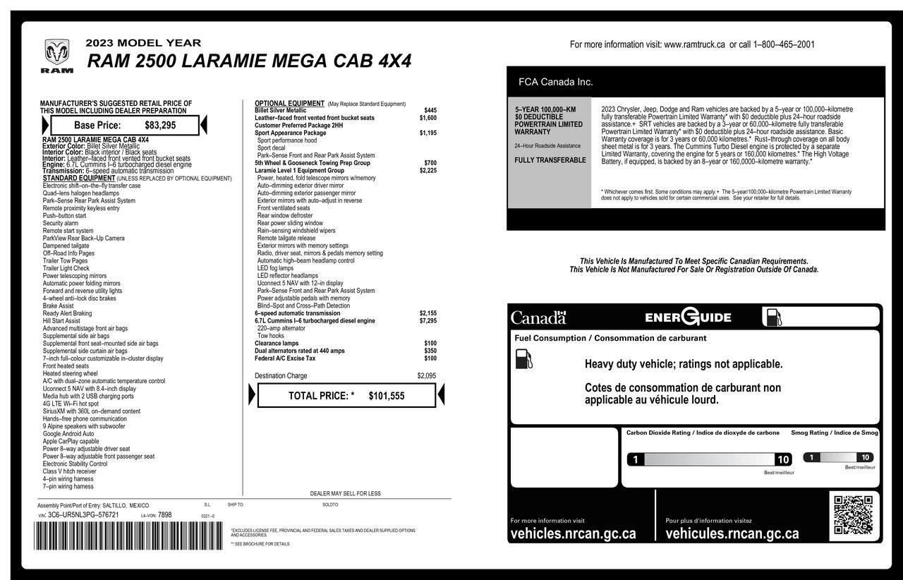 2023 Ram 2500 4x4 Mega Cab Laramie Sport Diesel Leather Nav Red Deer AB