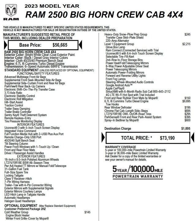2023 Ram 2500 Big Horn 4X4 / Level 1 Equipment / Turbo Diesel! High Point NC