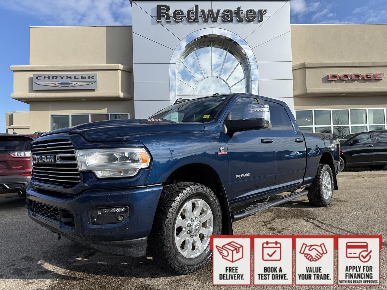 2023 Ram 2500 Laramie Crew Cab 4x4 | Low KMs | Cummins Diesel | Patriot Blue | Heated Vented Leather | 12IN NAV