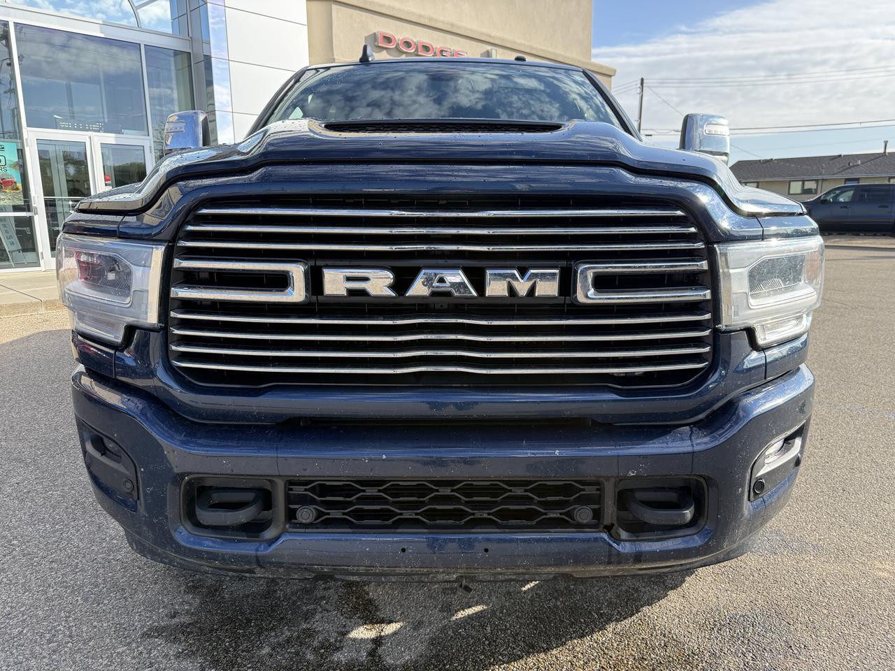 2023 Ram 2500 Laramie Crew Cab 4x4 | Low KMs | Cummins Diesel | Patriot Blue | Heated Vented Leather | 12IN NAV Redwater AB