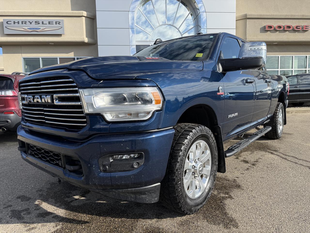 2023 Ram 2500 Laramie Crew Cab 4x4 | Low KMs | Cummins Diesel | Patriot Blue | Heated Vented Leather | 12IN NAV Redwater AB