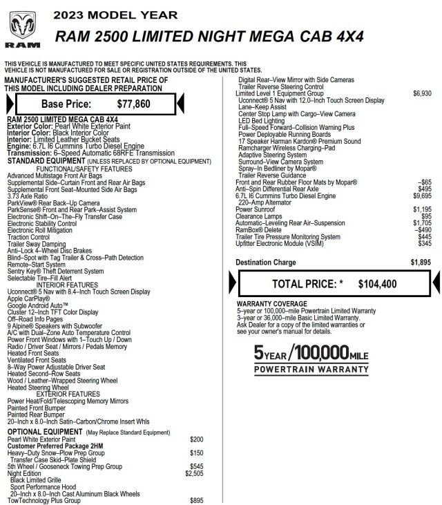 2023 Ram 2500 Limited 4X4 / Mega Cab / Level 1 Equipment / Diesel! High Point NC