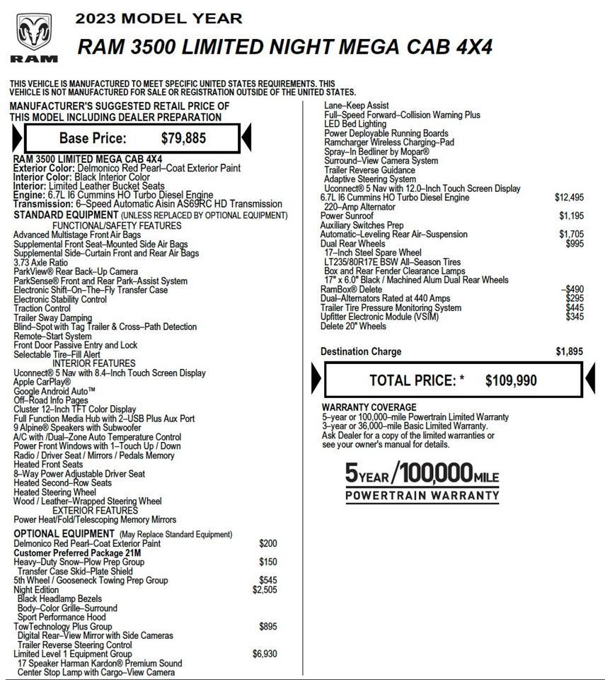 2023 Ram 3500 Limited 4X4 / DRW / Mega Cab / Night Edition / HO Diesel! Lincolnton NC